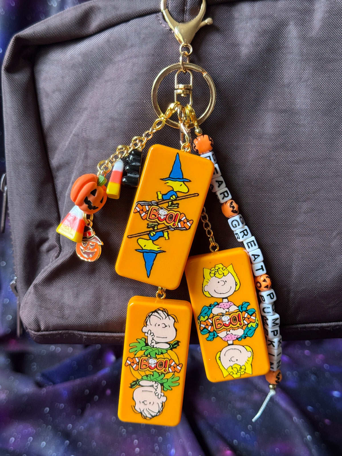 Great Pumpkin Dominoes Bag Charms - Gold findings